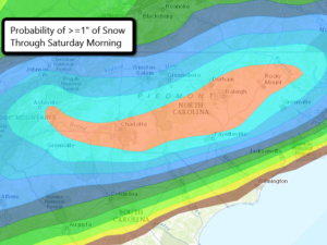 Probability of an inch or more of snow