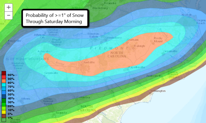 Probability of an inch or more of snow