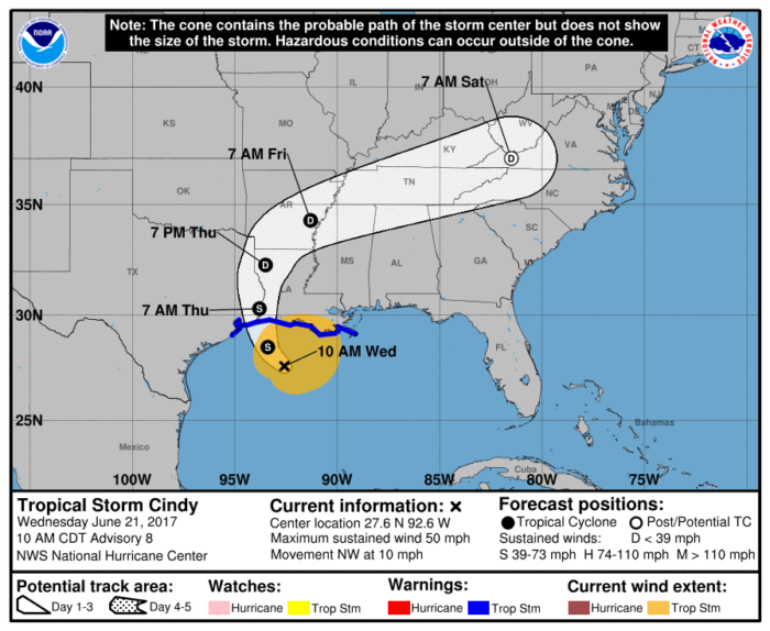 6-21 Cindy Forecast Track