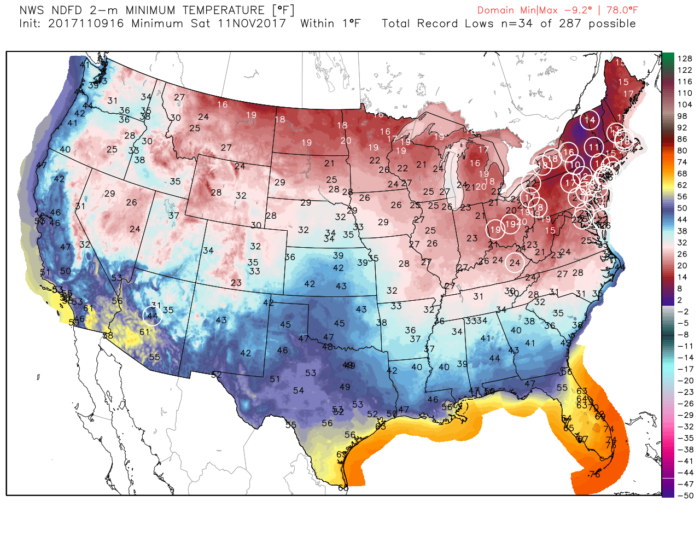 11-9 Lows Saturday AM