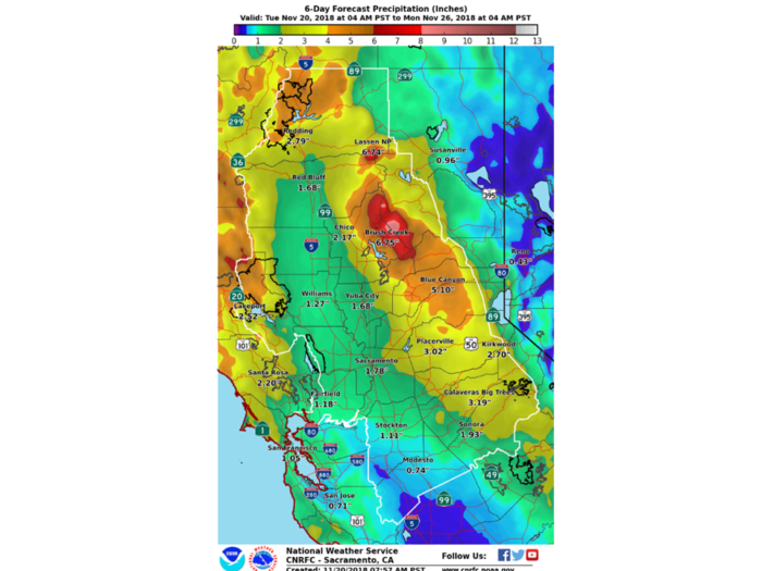 11-21_6 Day Rainfall Forecast via NWS Sacramento