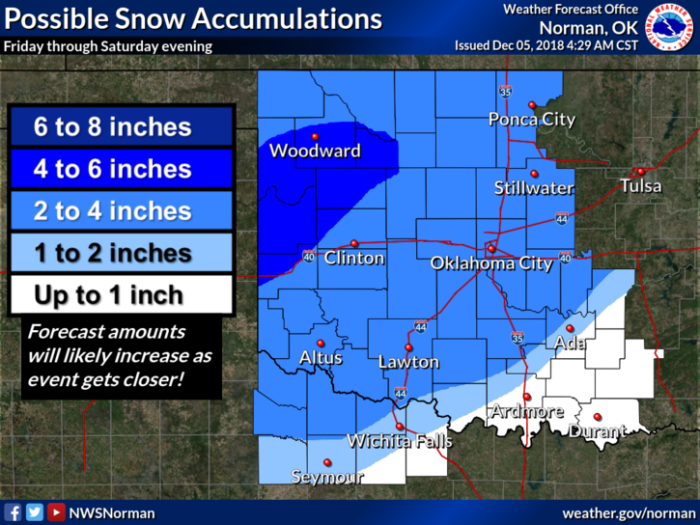 Snow Forecast via NWS Norman