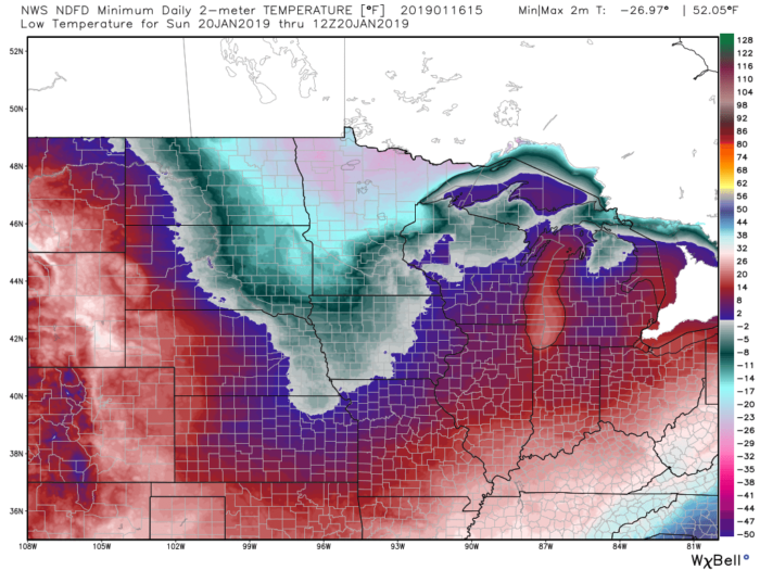 1-16 Lows Sunday Morning