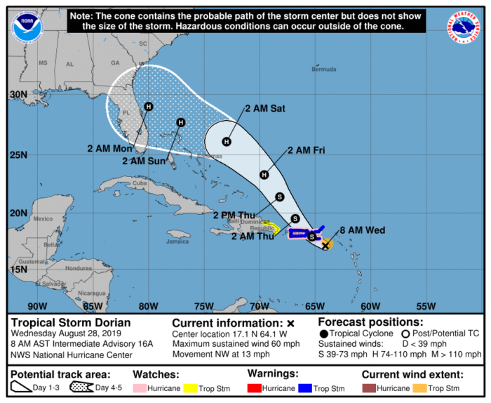 8-28 Dorian Forecast Track