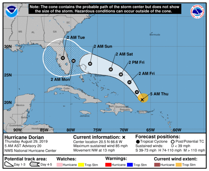 8-29 Dorian Forecast Track