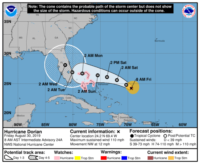 8-30 Dorian Forecast Track