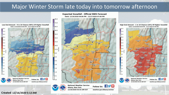 12-16 Snow Forecast via NWS Albany NY