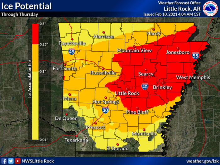 2-10 Ice via NWS Little Rock