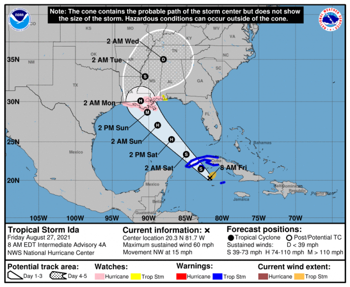 8-27 Ida Forecast Track